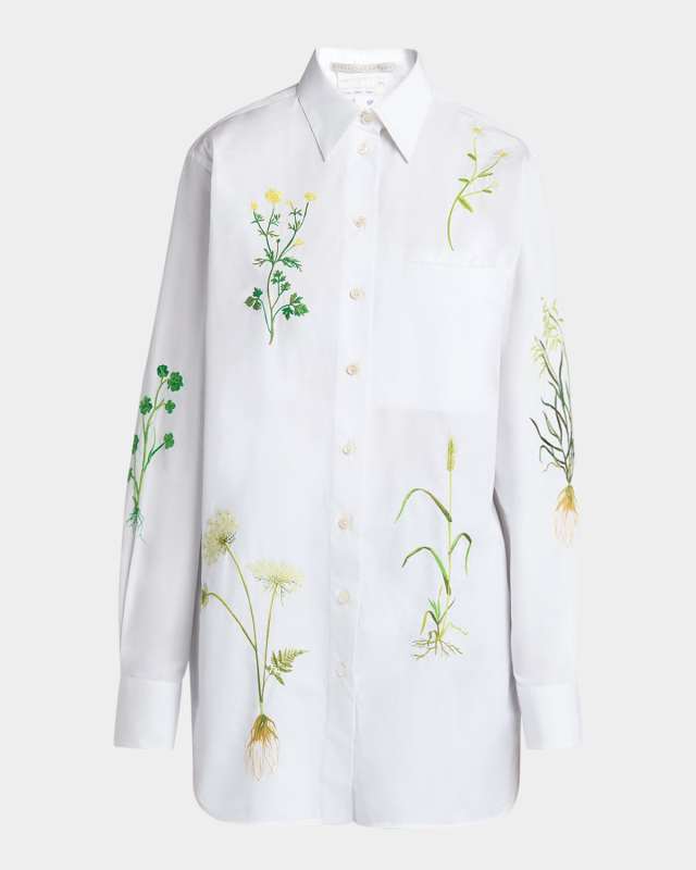 Floral Embroidered Button Down Blouse